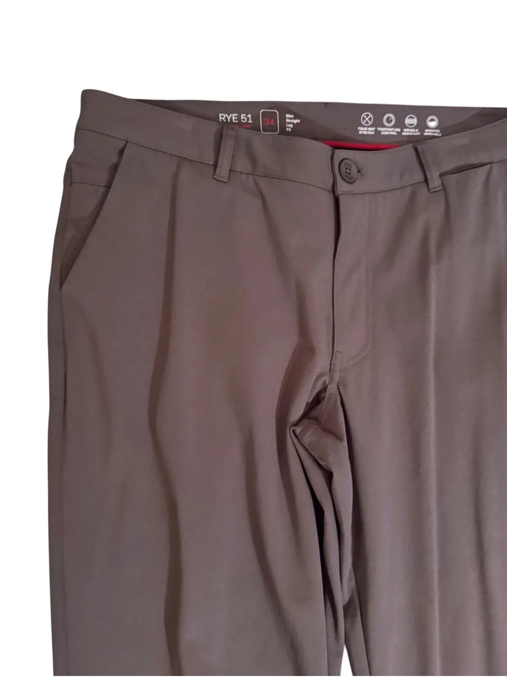 Rye 51 Size 34 Gray Voyager Chino Pants Slim Straight Leg Wrinkle Resistant